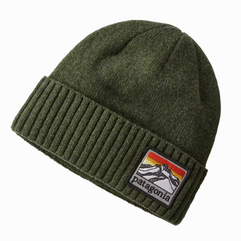 Patagonia Men’s Brodeo Beanie In Industrial Green w/ Line Logo Ridge Patch SZ OS - Picture 1 of 4